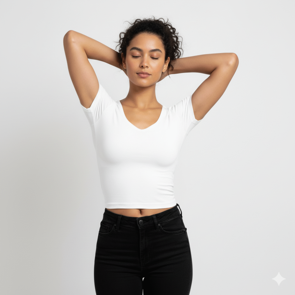 Anti-Odor Sweat-Proof Modal Crop Tee- V Neck White