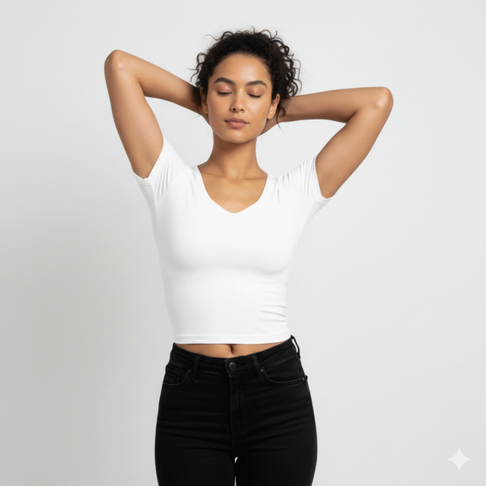 Anti-Odor Sweat-Proof Modal Crop Tee- V Neck White