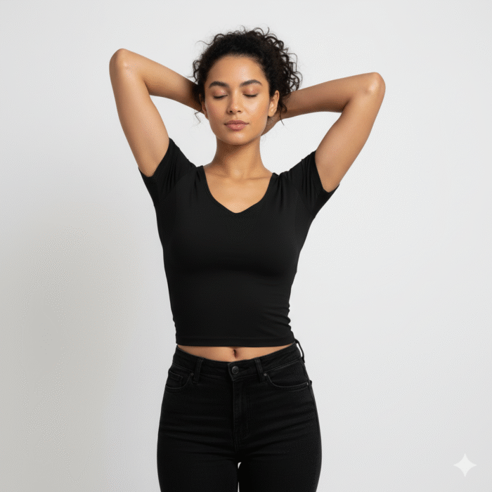 Anti-Odor Sweat-Proof Modal Crop Tee- V Neck Black