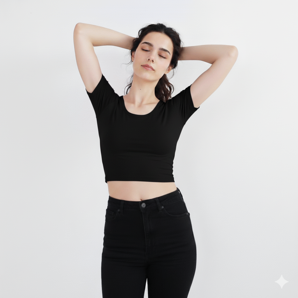 Anti-Odor Sweat-Proof Modal Crop Tee- Black