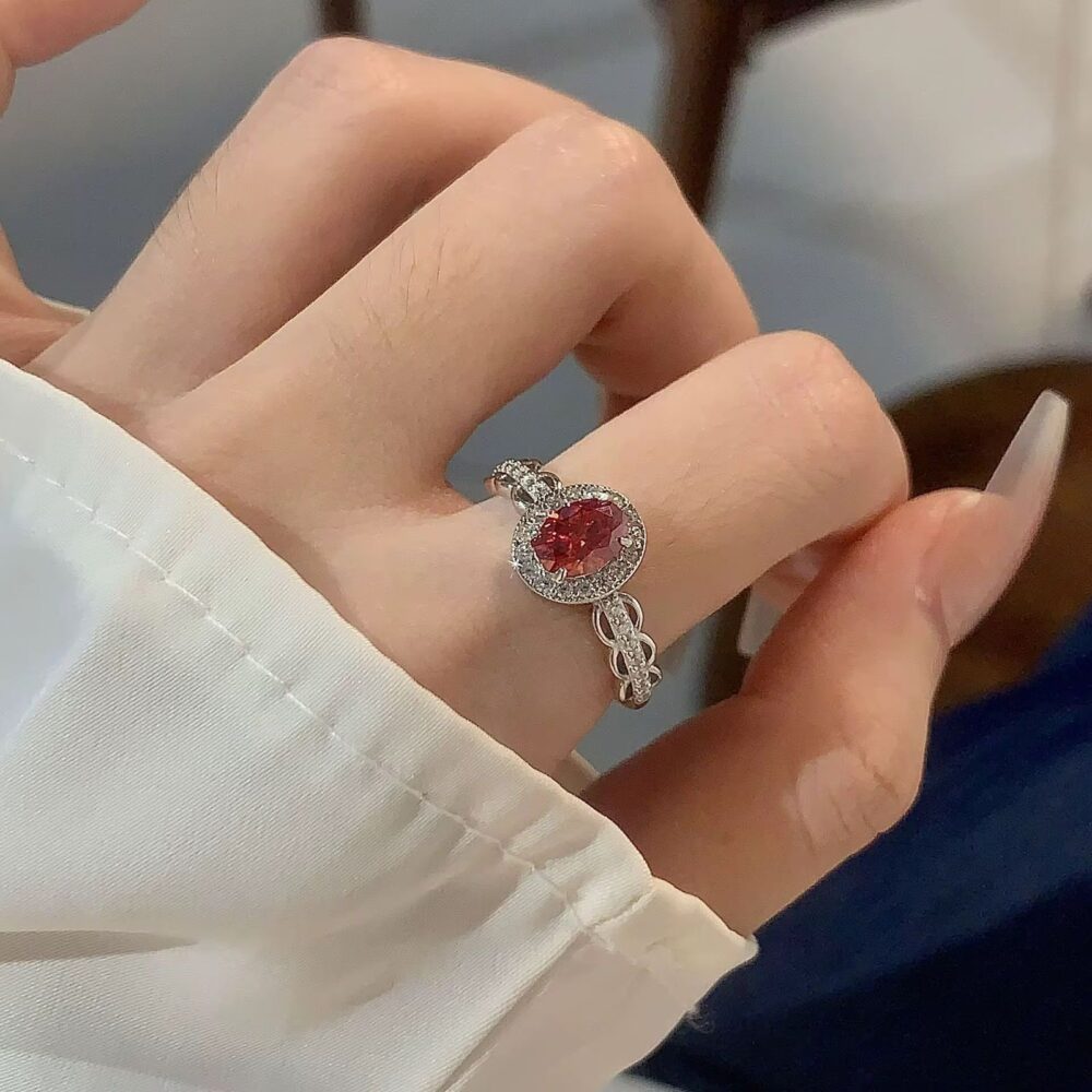 Lucky Charm – 1 Carat Red Oval Moissanite Ring in 925 Sterling Silver - Image 2