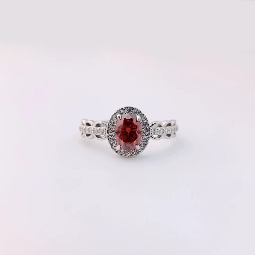 Lucky Charm – 1 Carat Red Oval Moissanite Ring in 925 Sterling Silver