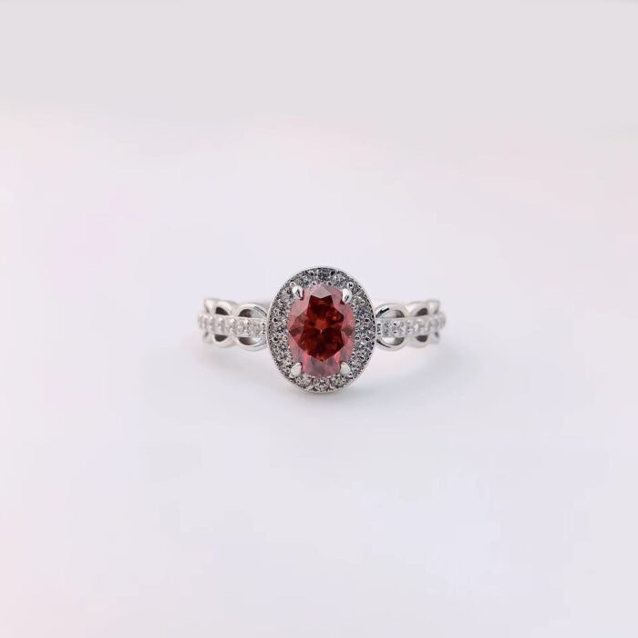 Lucky Charm – 1 Carat Red Oval Moissanite Ring in 925 Sterling Silver
