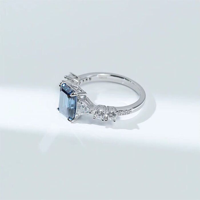 Blue Elegance – 3 Carat Emerald-Cut Moissanite Ring in 925 Sterling Silver