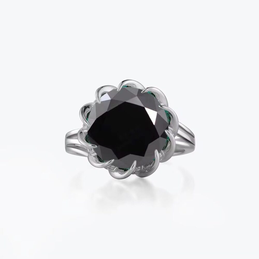 Lotus Bloom – 3/5 Carat Round Moissanite Ring in Platinum-Plated 925 Silver - Image 2