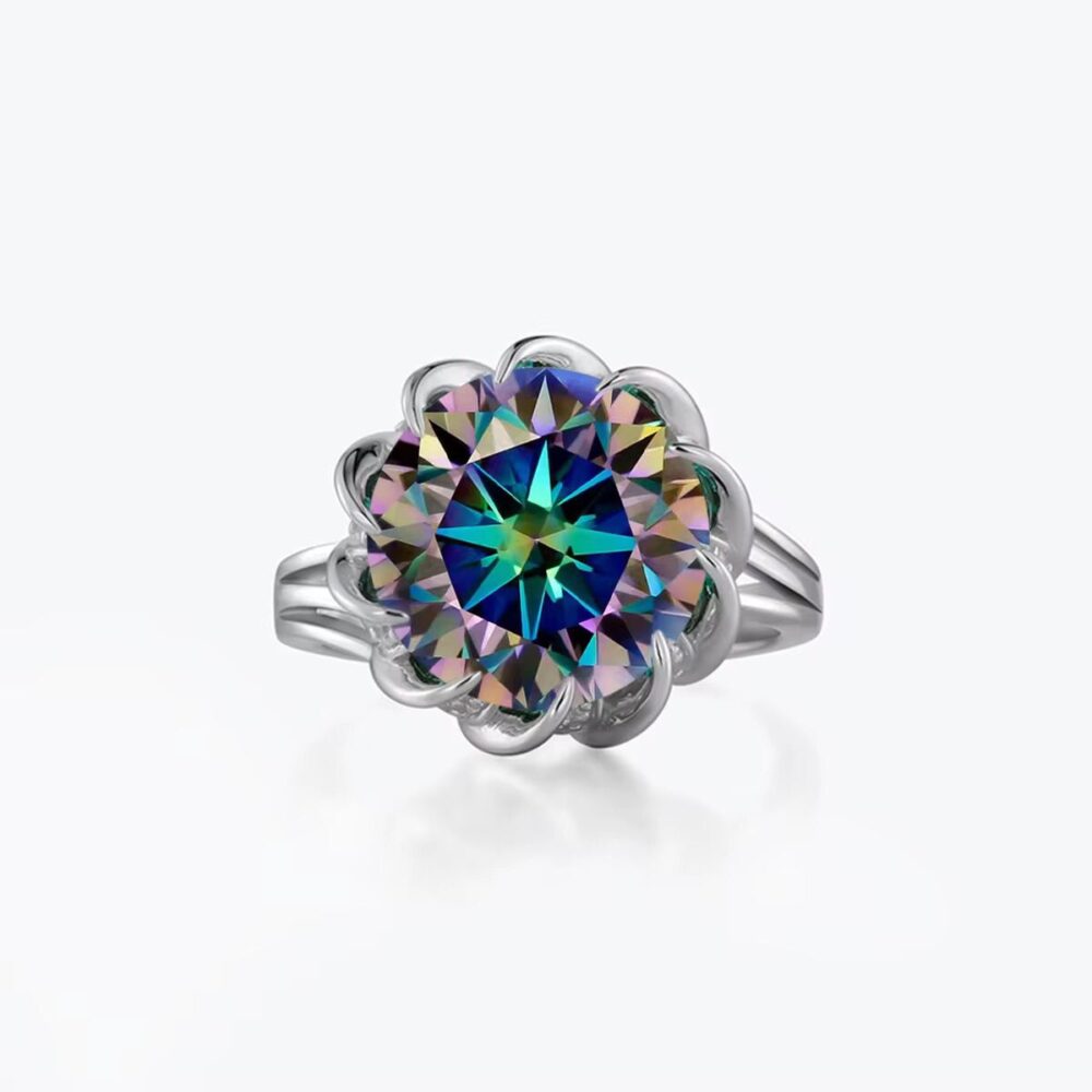 Lotus Bloom – 3/5 Carat Round Moissanite Ring in Platinum-Plated 925 Silver - Image 3