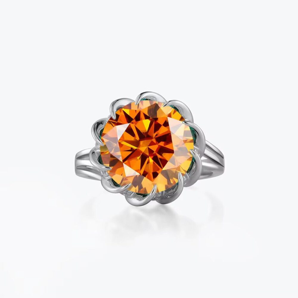 Lotus Bloom – 3/5 Carat Round Moissanite Ring in Platinum-Plated 925 Silver - Image 10