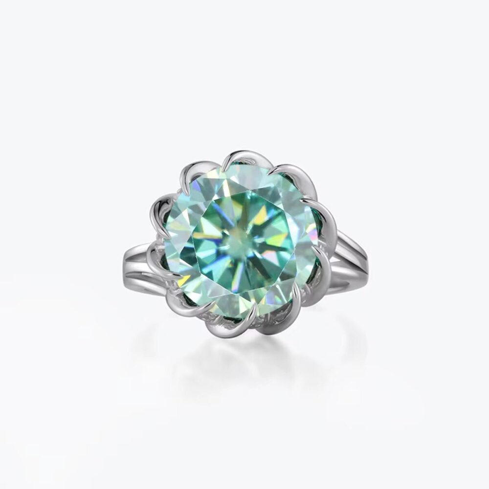 Lotus Bloom – 3/5 Carat Round Moissanite Ring in Platinum-Plated 925 Silver - Image 8