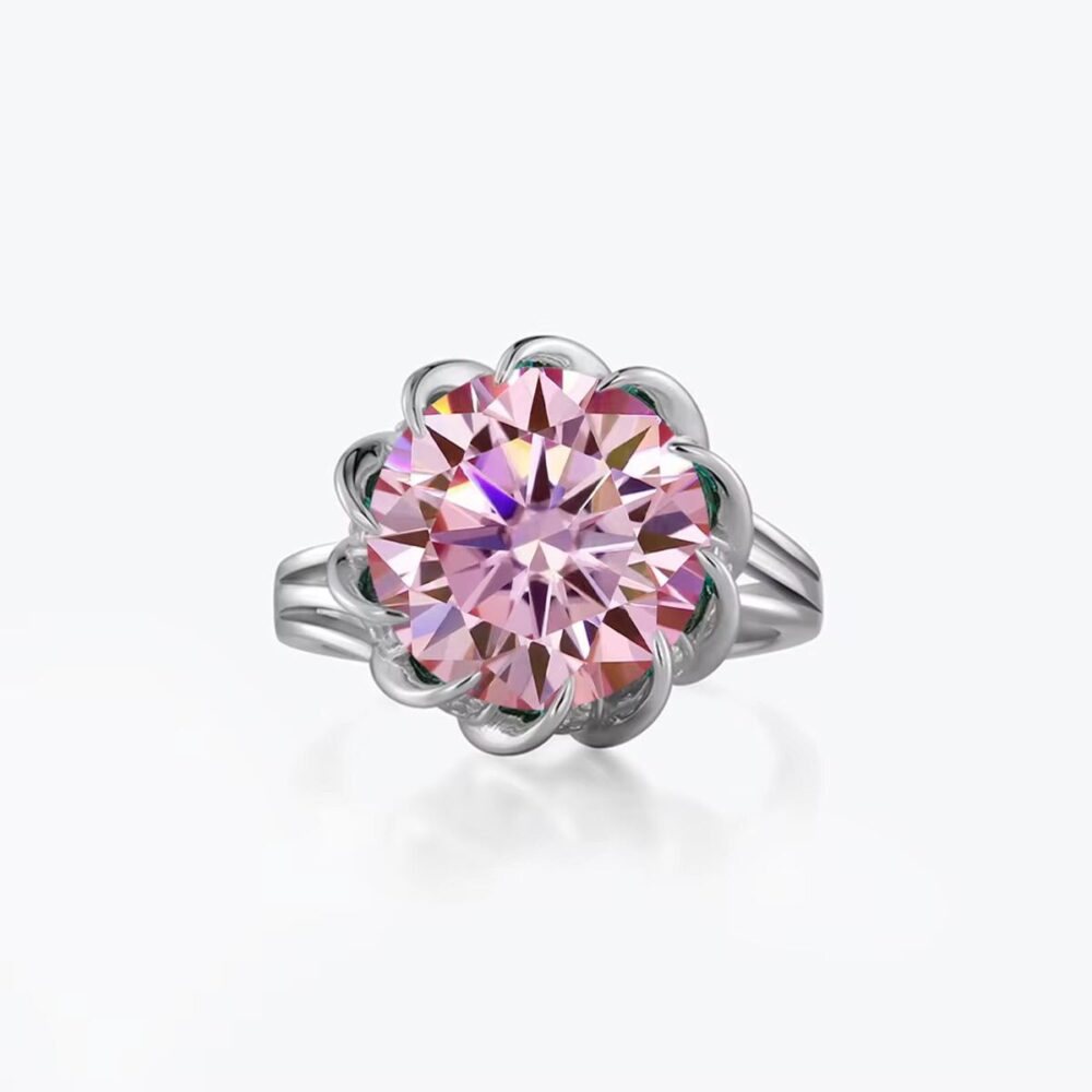 Lotus Bloom – 3/5 Carat Round Moissanite Ring in Platinum-Plated 925 Silver - Image 7
