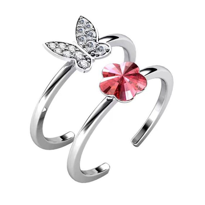 Blossom Love – Adjustable Butterfly Flower Crystal Ring