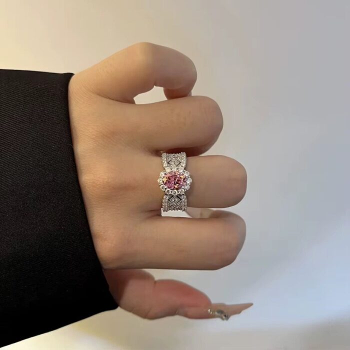 Luck Pink Aura Ring – 1.5 Carat Moissanite in Sterling Silver